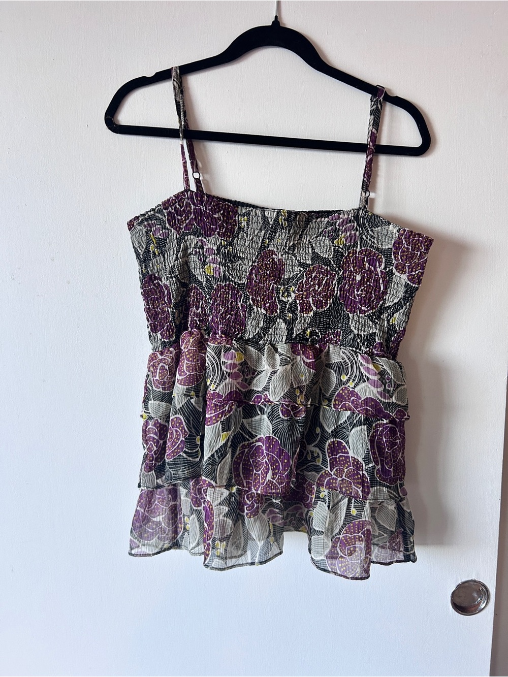 Women's Purple Floral Smocked Tiered Camisole